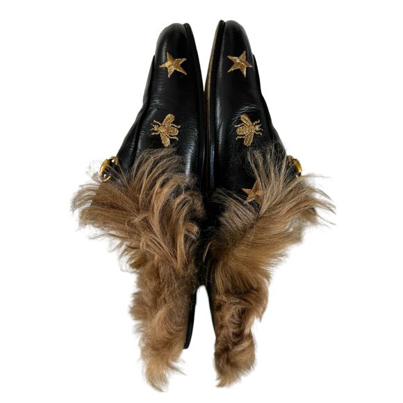 Gucci Horsebit Bee Princetown Fur Mules Loafers Black Size EU 37 US 7 - Picture 8 of 15